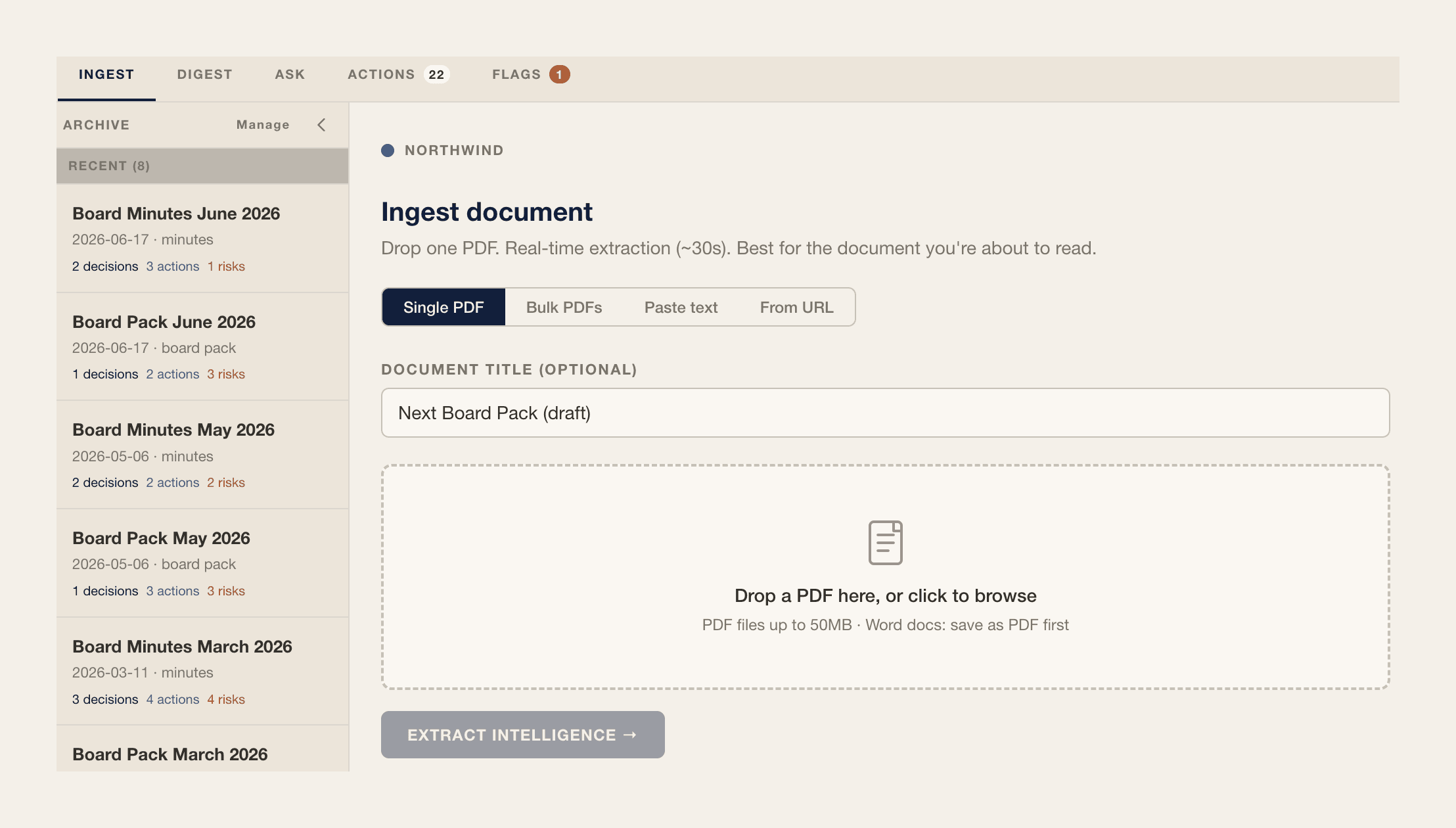 Adding a board document to Quorums for extraction